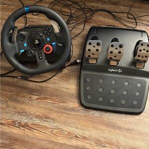 Logitech Black and Blue Racing Wheel and Pedals